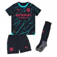 Echipament fotbal Manchester City Jeremy Doku #11 Tricou Treilea 2023-24 pentru copii maneca scurta (+ Pantaloni scurti)